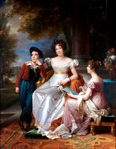 Francuski: Portrait de la comtesse du Cayla avec ses enfants Ugoline et Ugolin sur la terrasse du château de Saint-Ouen Portret hrabiny du Cayla i jej dwójki dzieci