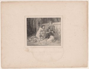 Troje dzieci w ogrodzie Les petits jardiniers / Mali ogrodnicy (tytuł na obiekcie) Dwanaście przedstawień różnych postaci (tytuł serii) Album de douze sujets (...) (tytuł serii)