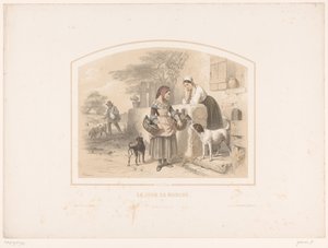Kobieta idzie na targ z koszami drobiu Le jour de marché (tytuł na przedmiocie) autorstwa François Grenier