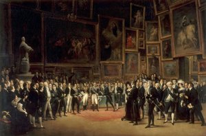 Karol X rozdaje nagrody artystom wystawiającym się na Salonie 1824 w Luwrze