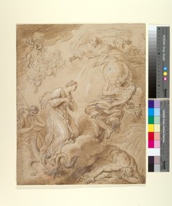 Niepokalane Poczęcie, ok. 1700-37 (tusz, pranie i gwasz na papierze) autorstwa François Lemoyne