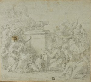 Adoracja Złotego Cielca przez Izraelitów autorstwa François Roëttiers