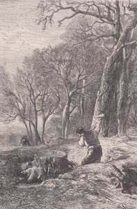 Scena zimowa: ściągacz do pni, z Magasin Pittoresque, ca. 1852. autorstwa François Rouget