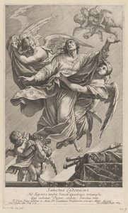 Święty Ludwik IX niesiony do nieba przez dwa anioły Sanctus Ludovicus (tytuł na obiekcie) autorstwa François Tortebat