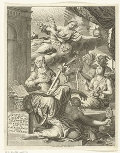 Alegoria z kobiecymi personifikacjami m.in. prawdy oraz cnót i wad Strona tytułowa: Johannes van der Kemp, Chrześcijanin w życiu i śmierci całkowicie należący do Chrystusa, przedstawia w 53 kazaniach o Świętym