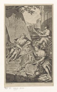 Alegoria op de meetkunde Titelpagina voor: Pomponius Mela en Abraham Gronovius, Pomponii Melae de situ orbis libri III, 1782