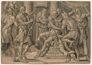 Dawid grający na harfie przed Saulem, 1555. autorstwa Frans Floris