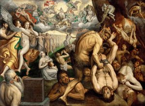 Sąd Ostateczny - Frans I de Vrient (Vriendt) z Fransem Florisem Starszym (1519-1570). olej na płótnie