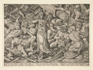 Wiktoria otoczona więźniami i trofeami autorstwa Frans Floris the Elder