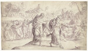 Jozue skazuje na śmierć pięciu królów Ammonitów Historia Jozuego (tytuł serii) autorstwa Frans Francken (I)