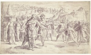 Ludność Izraela przekracza rzekę Historia Jozuego, ? (4?) (tytuł serii) autorstwa Frans Francken (I)
