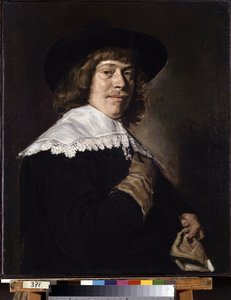 Portret mężczyzny trzymającego rękawicę. Portret młodego mężczyzny trzymającego rękawicę. Obraz Fransa Hansa Halsa I (1581-1666), ok. 1650 r. Olej na płótnie. Sztuka holenderska, styl barokowy. Muzeum Ermitażu w Sankt Petersburgu. autorstwa Frans Hals