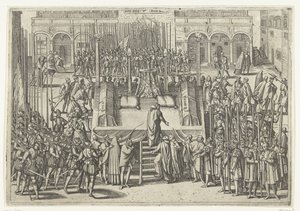 Rusztowanie po ścięciu Egmond i Horne, 1568 autorstwa Frans Hogenberg (attributed to)