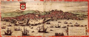 Widok na Lizbonę i rzekę Tag Z: Mapa świata, 1572