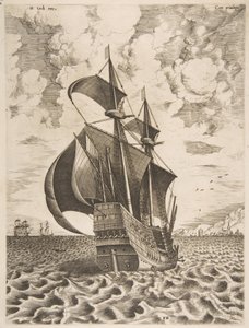 Uzbrojony czteromasztowiec płynący w kierunku portu z żaglowców, 1561-65. autorstwa Frans Huys