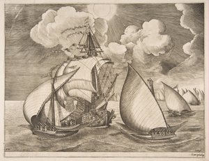 Flota galer eskortowana przez karawelę z żaglowców, 1561-65.