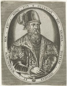 Portret króla Gustawa I Szwecji Portrety królów, królowych, książąt i księżniczek (tytuł serii) autorstwa Frans Huys