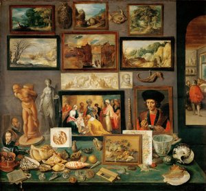 Le Cabinet de curiosites - Gabinet Kolekcjonera (Gabinety osobliwości) - Frans Francken Młodszy (1581-1642). Olej na drewnie, ok. 1620-1625. Wymiar : 74x78 cm. Muzeum Historii Sztuki, Wiedeń