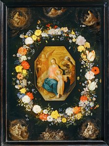 Święta Rodzina otoczona girlandą kwiatów ... autorstwa Frans II the Younger Francken