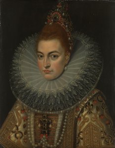 Portret arcyksiężnej Izabeli Clary Eugenii (1566-1633), hiszpańskiej infantki autorstwa Frans Pourbus (II) (workshop of)