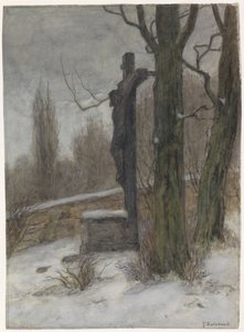 Krucyfiks w zaśnieżonym lesie