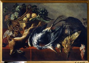 Martwa natura z hebanową skrzynią. Obraz Fransa Snydersa (1579-1657). Olej na płótnie, 98 x 160 cm. Szkoła flamandzka, sztuka baroku. Państwowe Muzeum Sztuki, Tula (lub Tolan).
