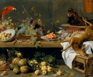 Martwa natura z owocami, warzywami i martwą zwierzyną autorstwa Frans Snyders
