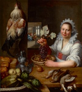 Scene de cuisine avec scene du Christ a Emmaus - Scena kuchenna z Chrystusem w Emaus, autorstwa Snydersa (Snijders), Fransa (1579-1657). Olej na płótnie, Między 1615 a 1620. Wymiar: 114,5x102 cm. Muzeul National Brukenthal, Sybin autorstwa Frans Snyders or Snijders