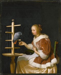 Młoda kobieta karmiąca papugę, 1663.