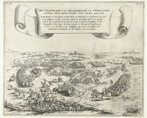Bitwa pod Heiligerlee, 1568 Bitwa pod Heyligherlee w Vrieslandt pod wodzą księcia Alby. Anno 1568 (tytuł na obiekcie) autorstwa Frans van den Wijngaerde