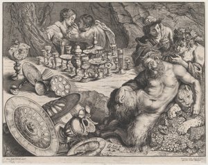 Bachus i pijany Silenus, 1640-60. autorstwa Frans van den Wyngaerde