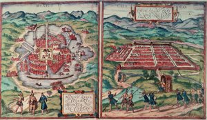 Plany miasta Meksyk, Meksyk i Cusco, Peru, z „Voyage Pittoresque” Carla Nebla (kolorowe grawerowanie) (patrz 141102)