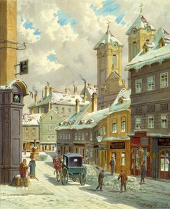 Neustiftgasse w Wiedniu z Ulrichskirche autorstwa Franz Gerasch