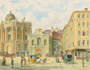 Stary Burgtheater w Wiedniu - Franz Gerasch (1826-1906). Akwarela na papierze, początek XX wieku. Wymiar : 23x29 cm. Prywatna kolekcja