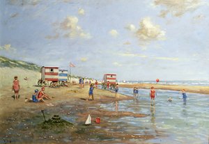 Scena na plaży (olej na płótnie) autorstwa Franz Helfferich