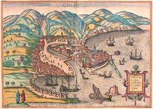 Chios lub Chio, Grecja (grawerowanie autorstwa Franz Hogenberg