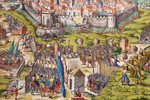Armia Conde r. oblężenie Chartres, marzec 1568, grawerowanie przez Franza Hogenberga (1535-1590), Francja autorstwa Franz Hogenberg