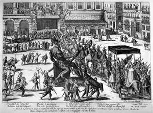 د فرانسې هرکول فرانسوا ته ننوتل، د الینکن ډیوک (1554-84) په انټورپ کې، د فبروري په 19 نیټه 1582 پولی autorstwa Franz Hogenberg