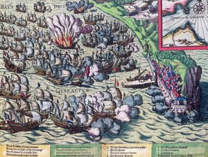 Walka u wybrzeży Gibraltaru, wydrukowana 25 maja 1607 r. autorstwa Franz Hogenberg