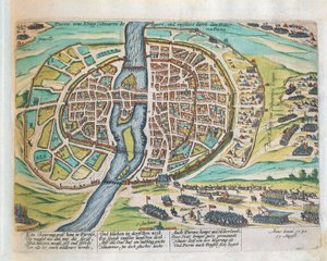 Król Henryk Nawarry oblegający Paryż, sierpień 1590, Franz Hogenberg, rycina autorstwa Franz Hogenberg