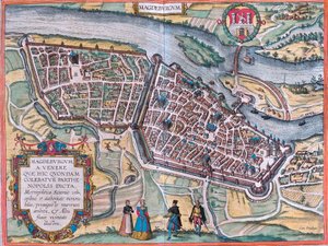 Plan Magdeburski (Magdeburgum), Niemcy (akwaforta autorstwa Franz Hogenberg