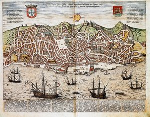 Mapa Lizbona - Portugalia (grawerowanie autorstwa Franz Hogenberg