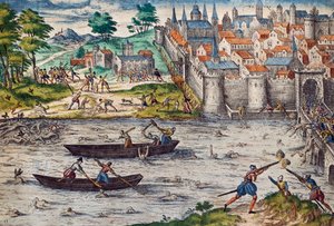 Masakry w Tours, lipiec 1562 podczas wojen religijnych z hugenotami, rycina Franza Hogenberga (1535-1590), Francja autorstwa Franz Hogenberg