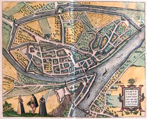Namur i rzeka Moza, Belgia (rycina autorstwa Franz Hogenberg