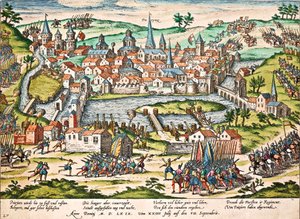Papistai apgulė Puatjė, 1569 m. liepos mėn., Franzo Hogenbergo (1535-1590) graviūra, religijos karai, Francepoli autorstwa Franz Hogenberg
