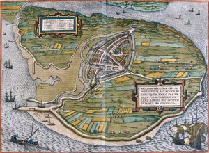 Plan de Brielle (Brilium), Holandia (akwaforta autorstwa Franz Hogenberg