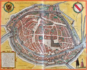 Plan de Strasbourg (Argentoratum), Francja (akwaforta autorstwa Franz Hogenberg