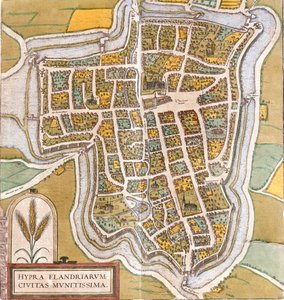 Plan de Ypres (Hypra), Belgia (akwaforta autorstwa Franz Hogenberg