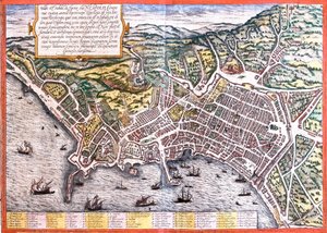 Plan Neapolu (Neapolis), Włochy (akwaforta autorstwa Franz Hogenberg
