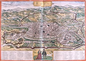 Plan Rzymu (Roma), Włochy (akwaforta autorstwa Franz Hogenberg
